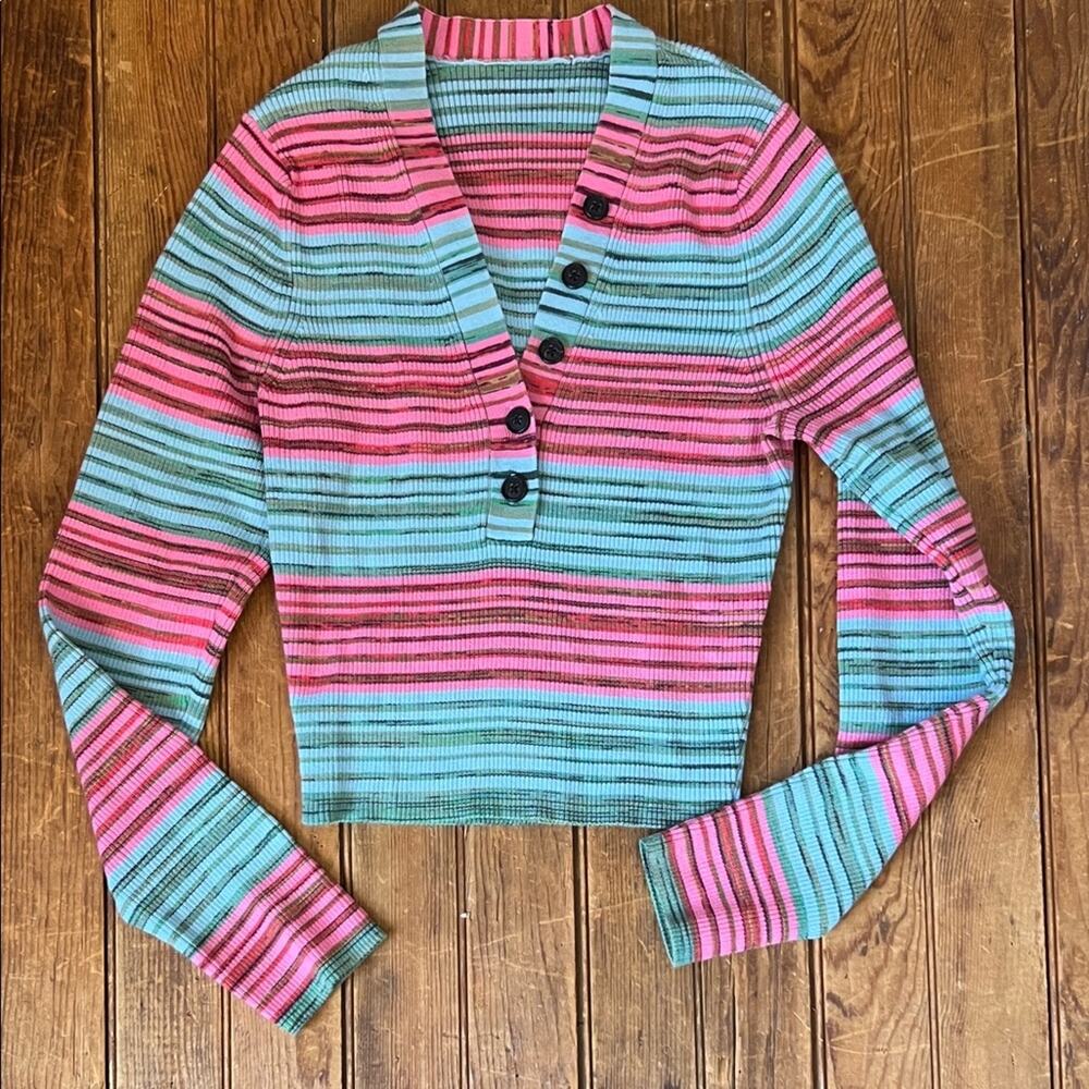 Derek Lam Sweater Striped Milana striped cropped henley Sweater